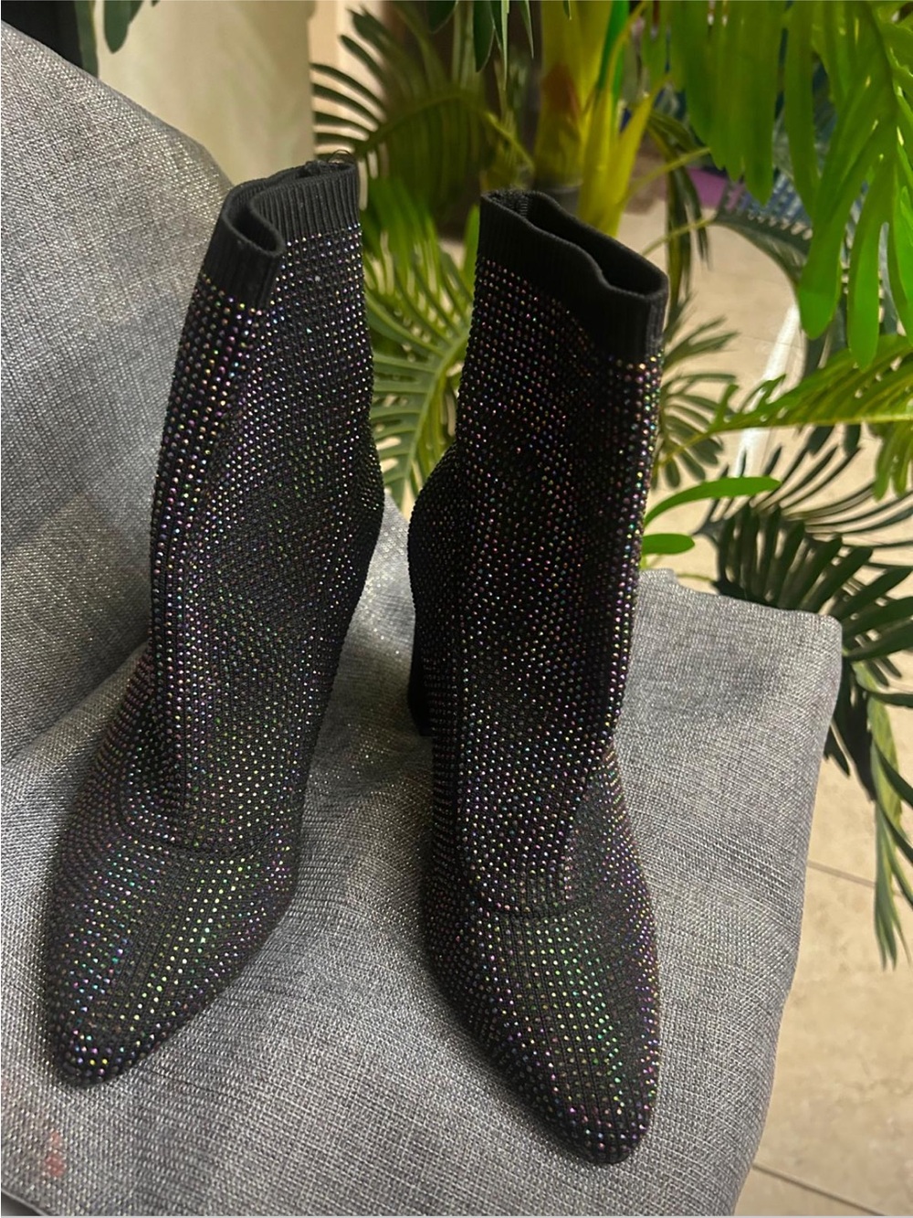 Steve Madden Black Rhinestone Sock Booties